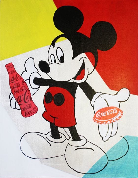 MICKEY MOUSE « Coca-Cola » - Kathleen Artist PRO - Paintings & Prints,  Childrens Art, Disney - ArtPal