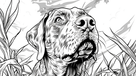 A realistic dog colouring sheet from our subscription plan. A brain-boosting indoor activity near me for pennies in your colouring subscription plan.