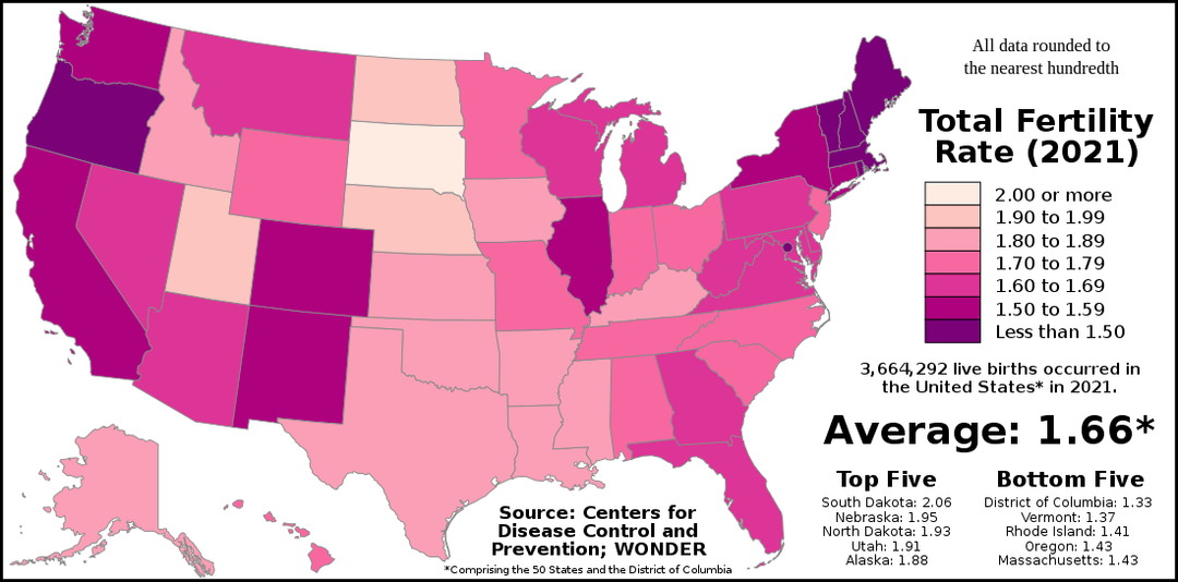 Total Fertility Rate Map by US States : r/MapPorn