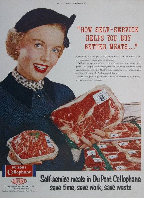 1950s DuPont Cellophane Ad Retro Woman Shopping for Meat ...