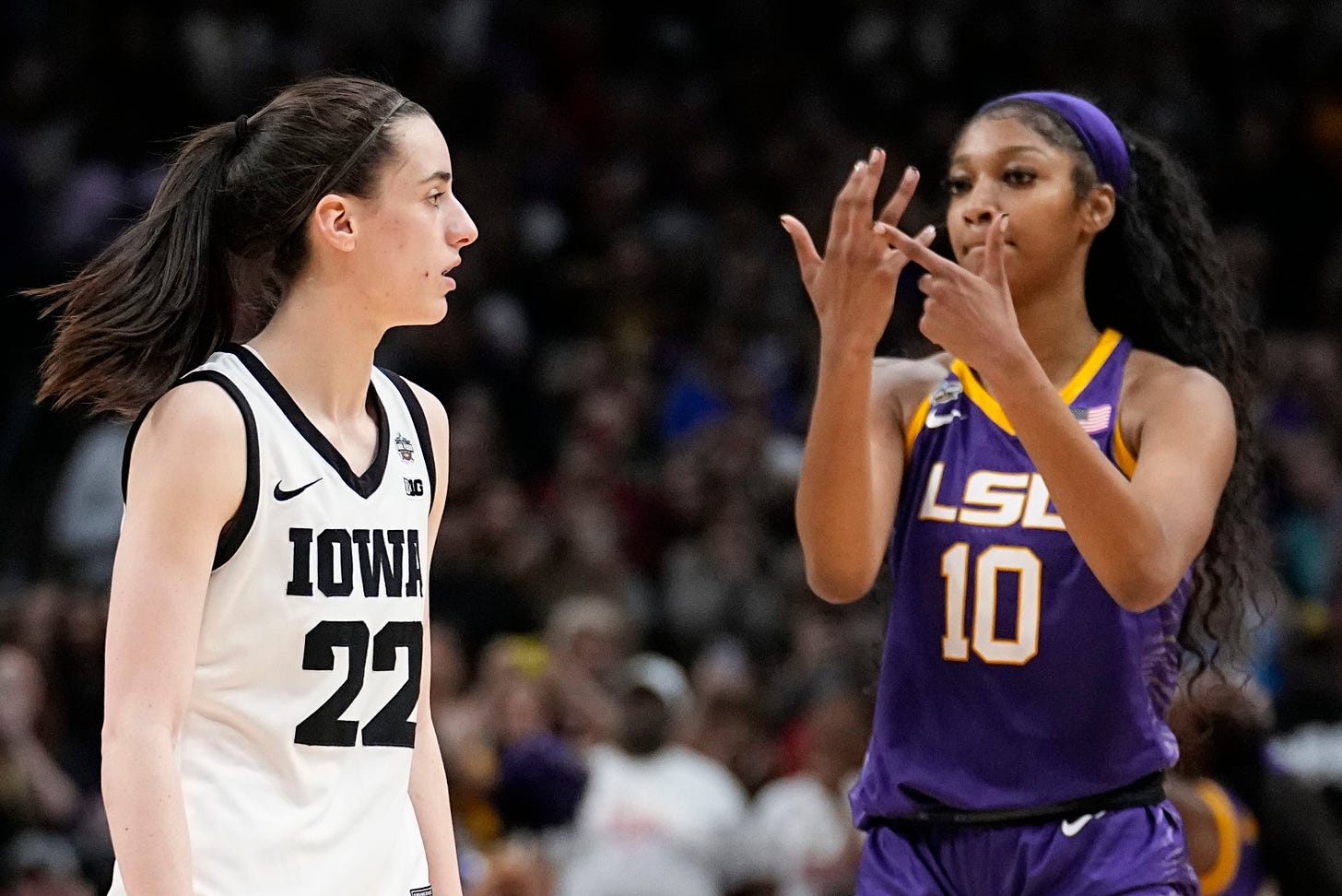 LSU's Angel Reese defends ring finger, 'you can't see me' gestures toward  Iowa's Caitlin Clark in NCAA title win (video) - cleveland.com