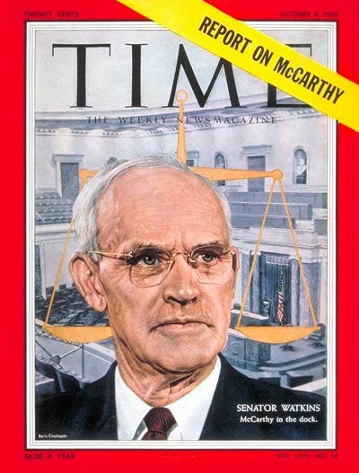 TIME Magazine Cover: Sen. Arthur Watkins - Oct. 4, 1954 - Congress - Senators - Utah - Politics TIME Magazine Cover: Sen. Arthur Watkins - Oct. 4, 1954 - Congress - Senators - Utah - Politics