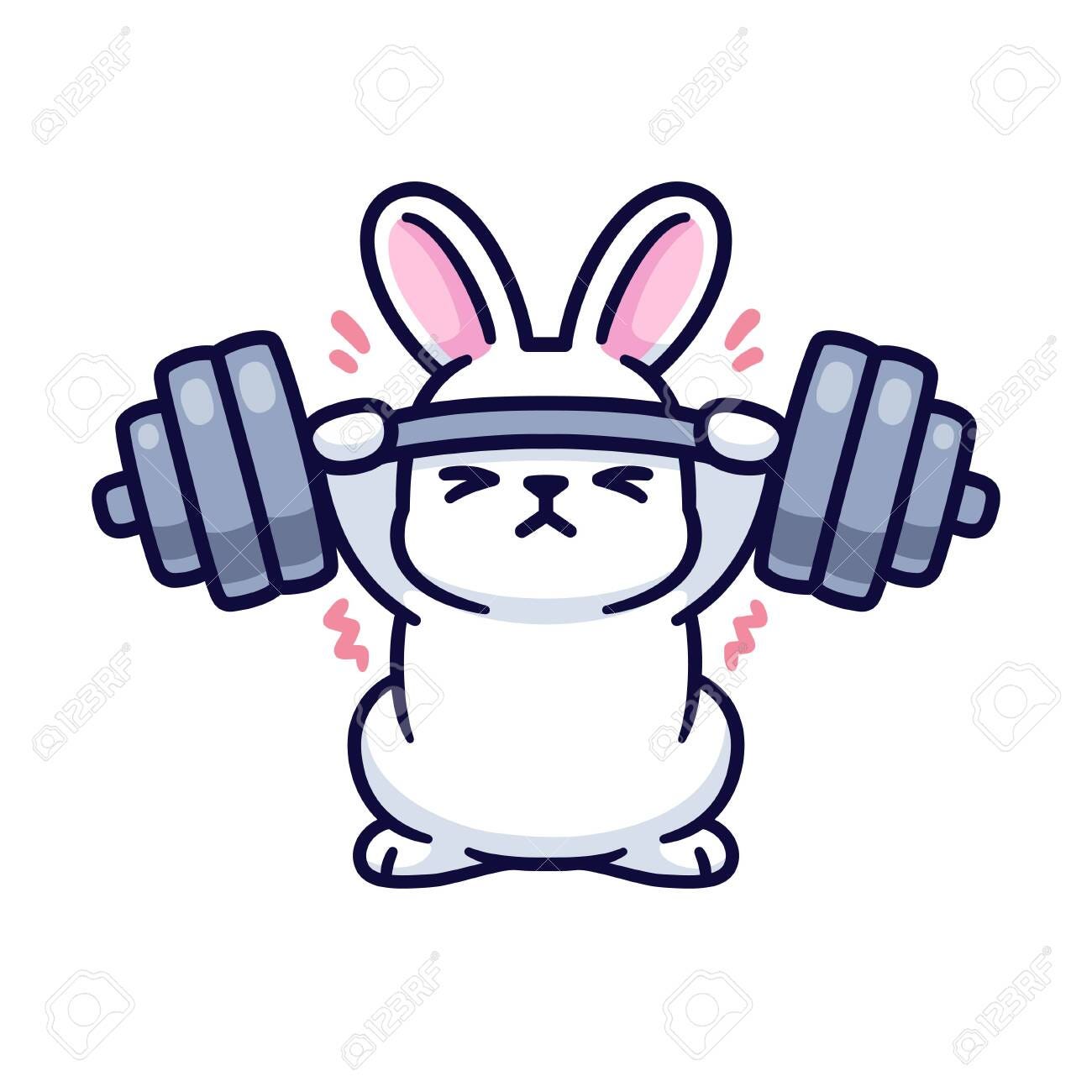 Gym Bunny, Cute Cartoon White Rabbit Lifting Heavy Barbell. Funny Fitness  And Exercise Drawing, Isolated Vector Illustration. Royalty Free SVG,  Cliparts, Vectors, And Stock Illustration. Image 154953146.