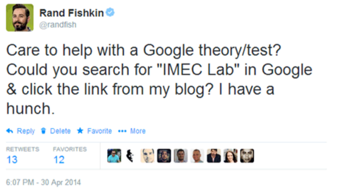 Rand Fishkin SEO experiment tweet from 2014