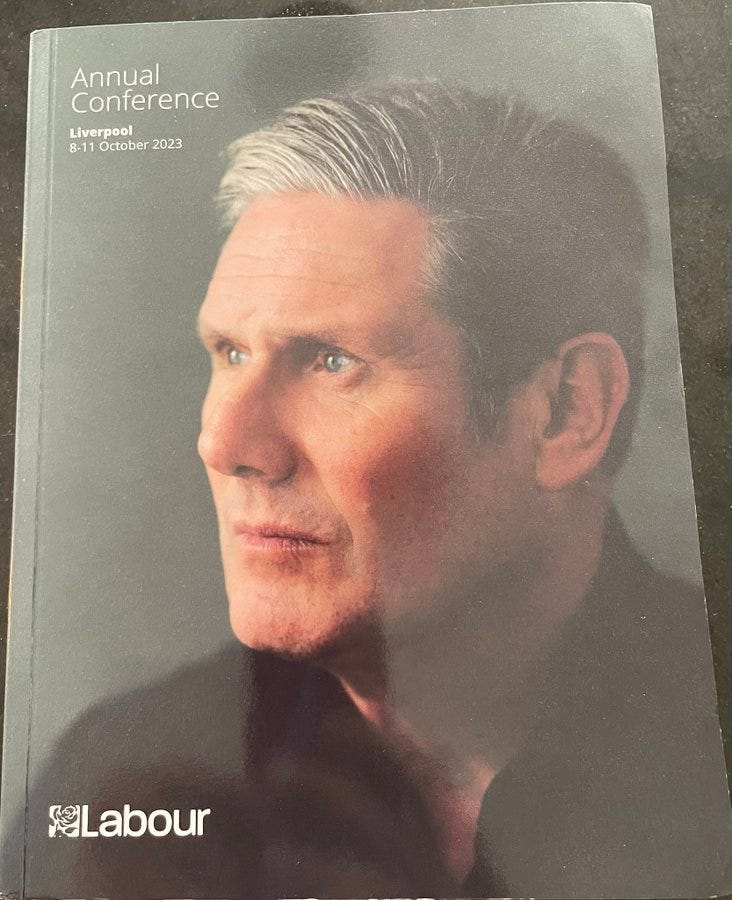 Keir Starmer looking soulfully out of the 2023 Labour Conference guide.