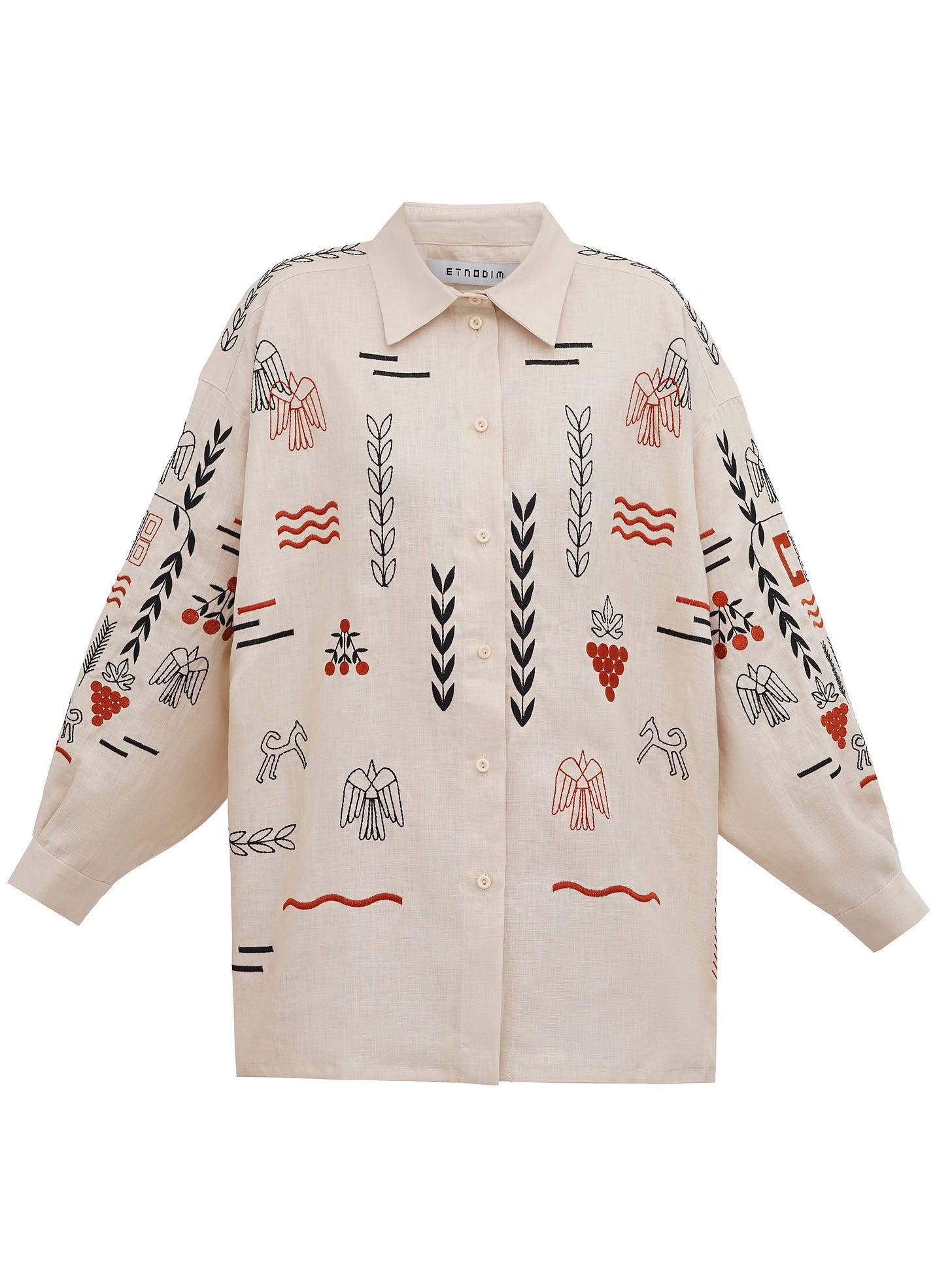 Beige linen embroidered shirt SLOVO buy