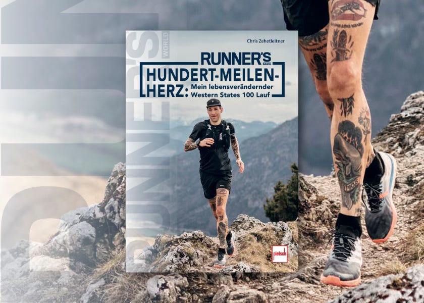 Book cover showing the author running on a narrow ridge in the mountains