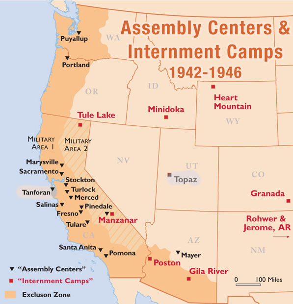 Maps of Assembly Areas, Internment Camps, and Exclusion Zone