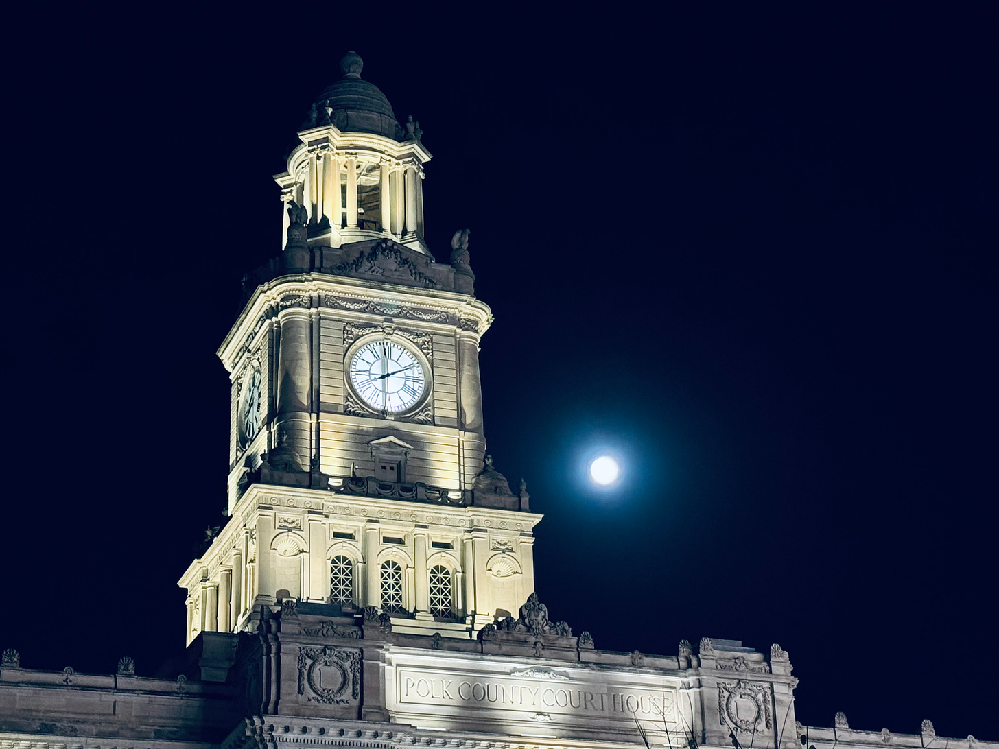 Courthouse with full moon