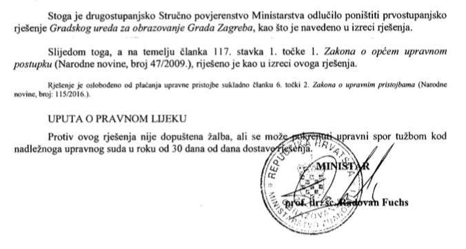 Extract from Decision of the Croatian Ministry of Education Class UP/II-602-02/20-06/00046, Ref. no.: 533-06-20-0002