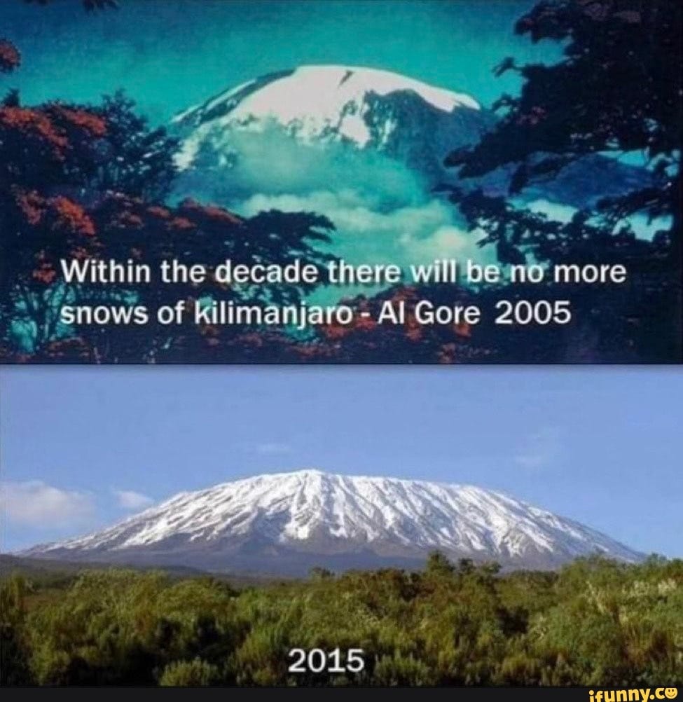 _ Within the dec there will more snows of kilimanjaro Al Gore 2005 2015 ...