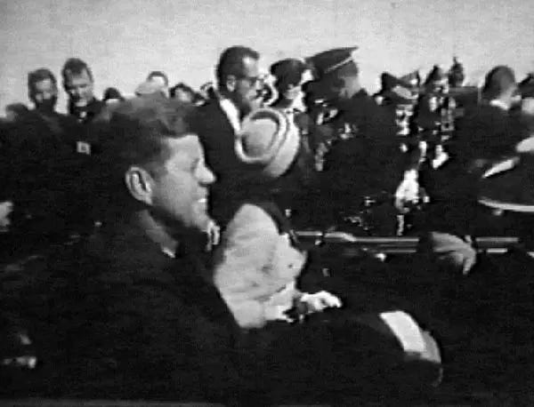 Television footage of President John F. Kennedy and First Lady Jacqueline Kennedy are shown in the presidential limousine in the moments before Kennedy was assassinated in Dallas, Texas, on Nov. 22, 1963. (Reuters)