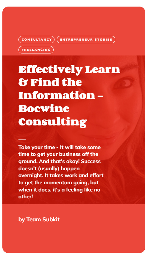 A red box contains text that says "Effectively Learn & Find the Information - Bocwine Consulting" with some additional text.