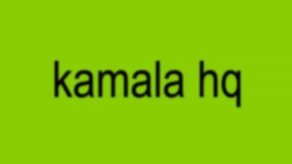 The words 'kamala hq' on a lime green background The words 'kamala hq' on a lime green background