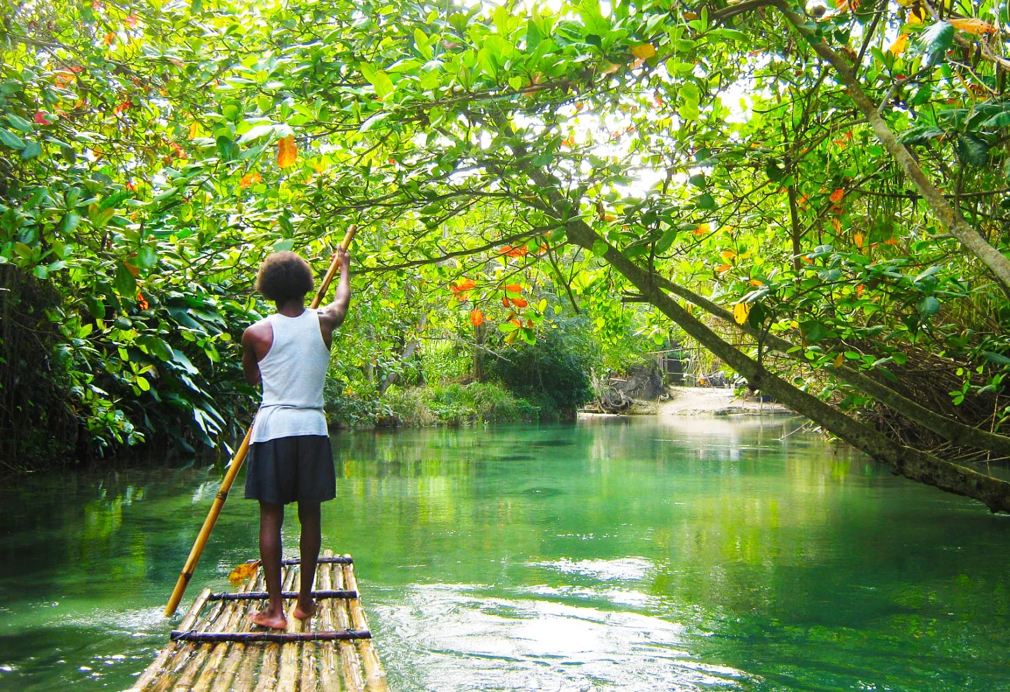 Rafting down White River in Jamaica