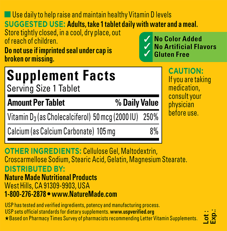 Vitamin D3 2000 IU Tablets | Nature Made®