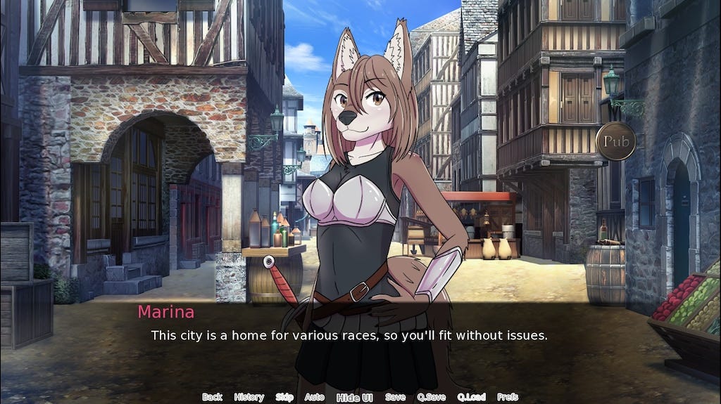 Marina, the fox girl, talks ot the player about the city