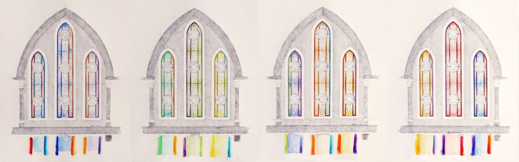 Stained glass design for west side of chapel