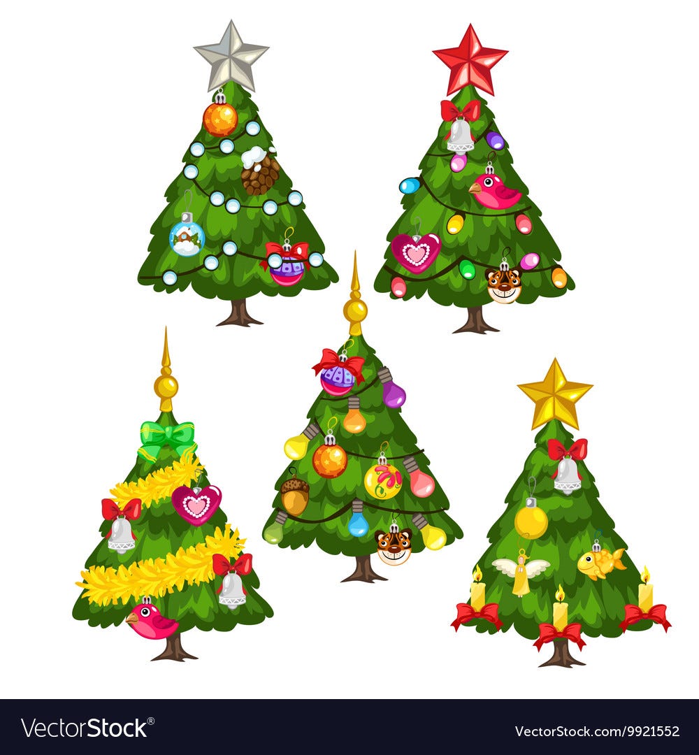 Five green christmas trees on white background Vector Image
