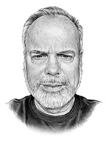 A pencil drawing of the headshot of Michael Hirsh