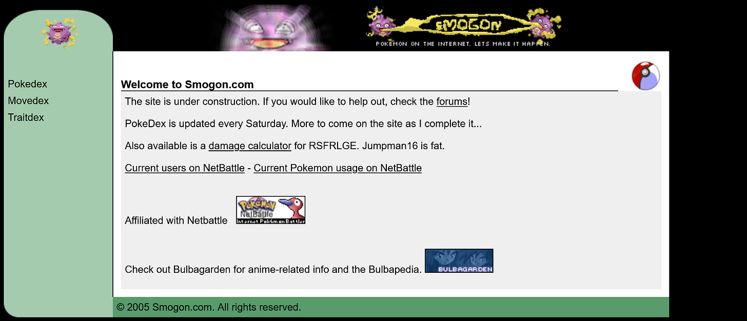 Smogon’s website layout in March 2005