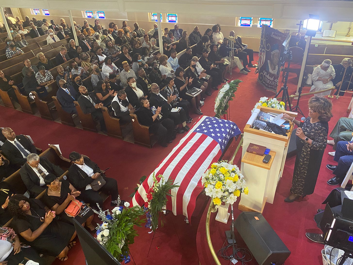 Inside Tabernacle Baptist Church at Richard Stewart's funeral