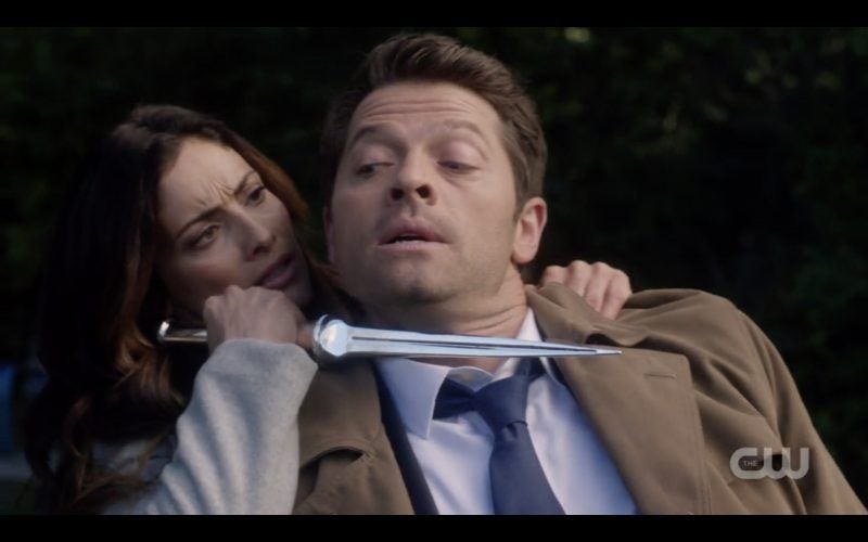 supernatural castiel knife to throat from asmodeus misha collins