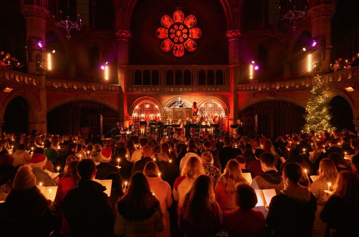 A carols by candlelight event inside Union Chapel