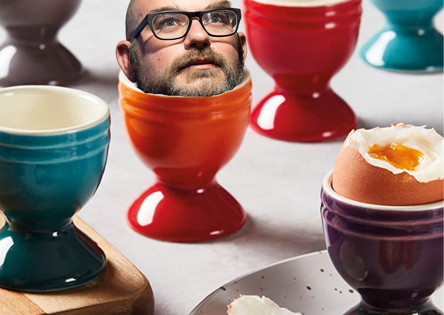 A load of egg cups. One of them contains Matthew Yglesias' head.