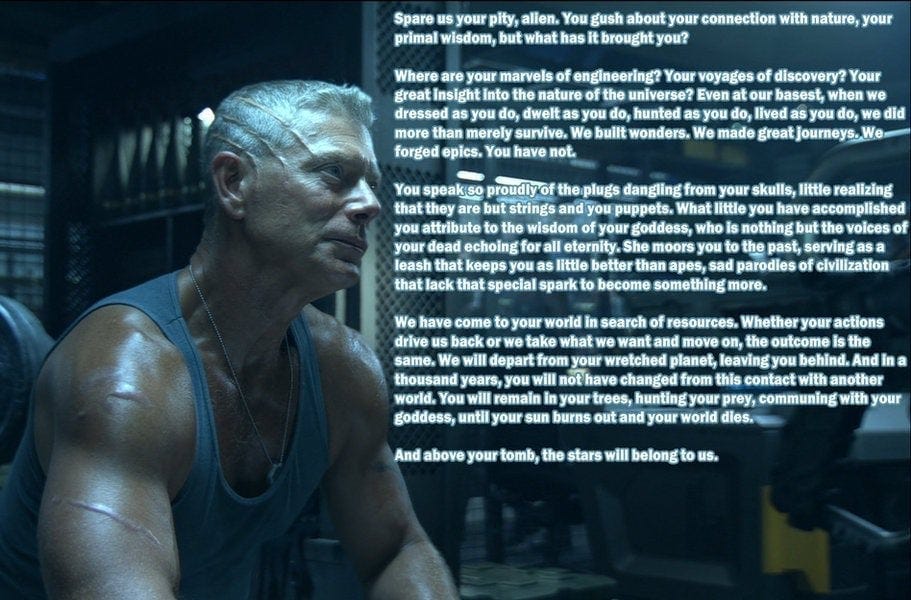 Years ago someone came up with this quote to make Quaritch a more  compelling villain. What do you guys think? : r/Avatar