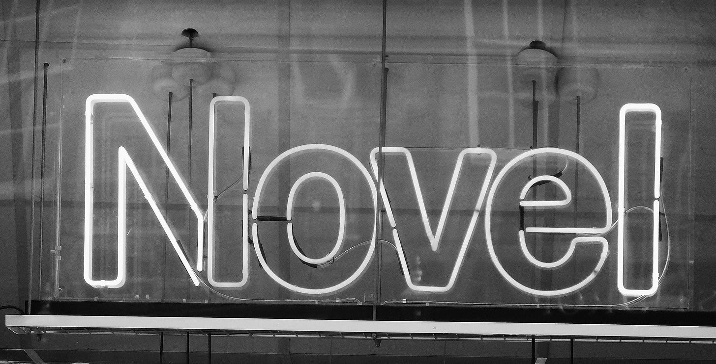 Neon sign that says Novel, CC-BY-NC Byronv2 (via Flickr)
