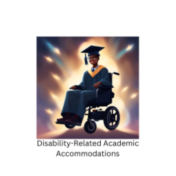 Cartoon picture of a student of color who uses a wheelchair, dressed for graduation.