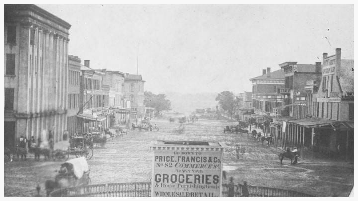 Court Square looking north in 1867, Montgomery, Montgomery County, Alabama (photo courtesy of Alabama Department of Archives &amp; History)