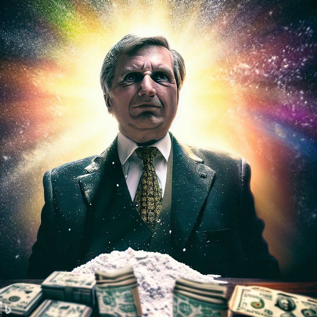 President of Ecuador cocaine, money. Dystopia.