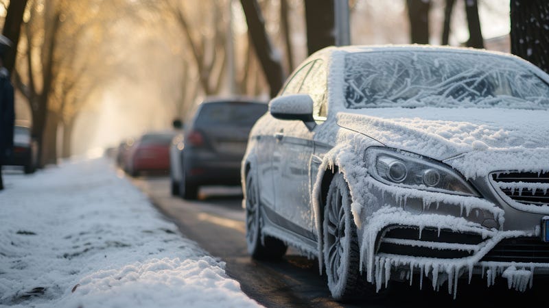 iced over car during winter commute