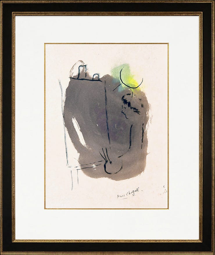 	Marc Chagall, L’Artiste au Chevalet (The Artist at the Easel), 1953. Unique Hand-colored Watercolor with Pen and Ink on Paper.
