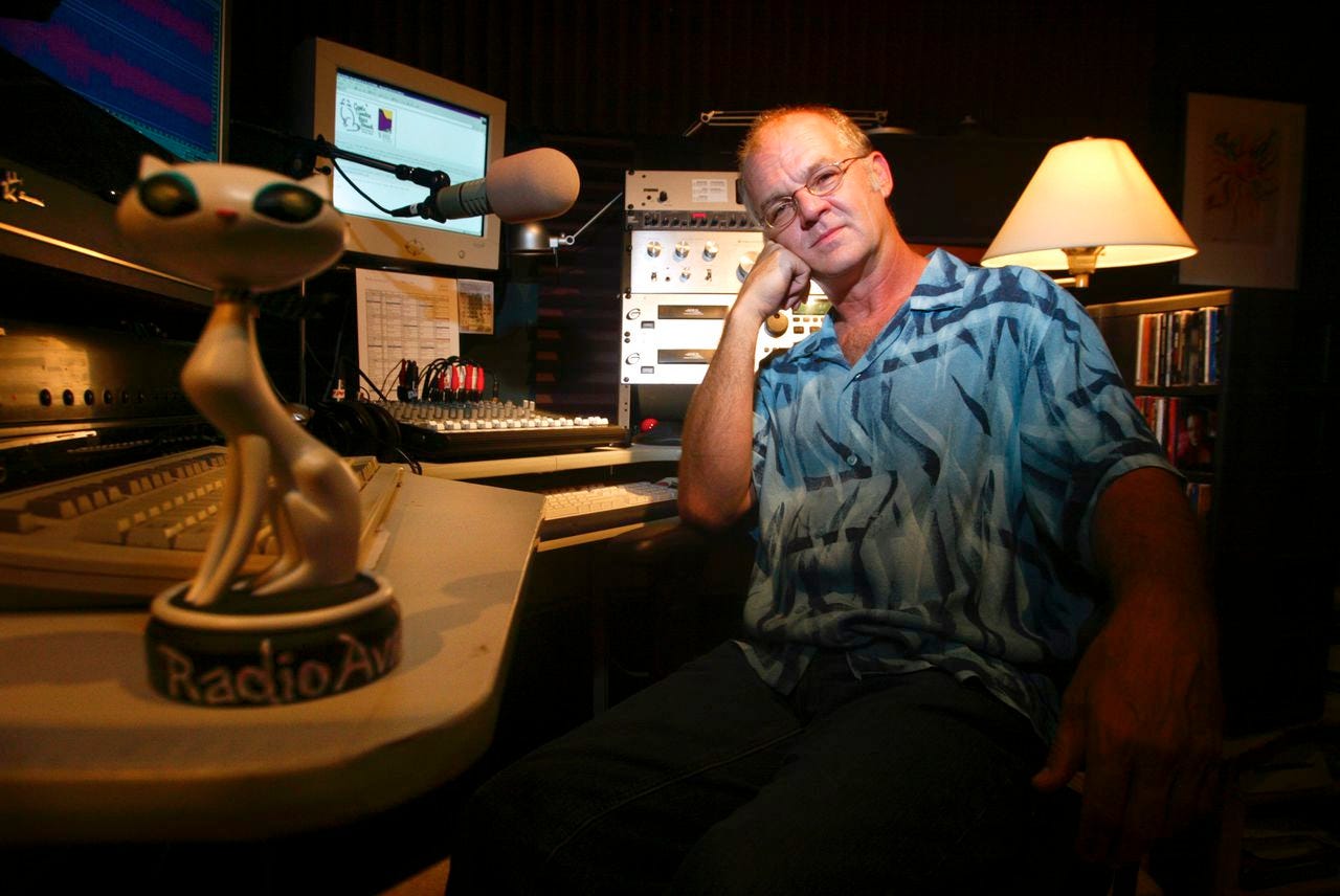 Catt Sirten sits in his home studio Monday, June 7, 2004, shortly before the airing of his 1,000th Sunday Jazz Brunch. Sirten went on to air more than 2,000 of the programs.  (Mobile Register, Bill Starling)