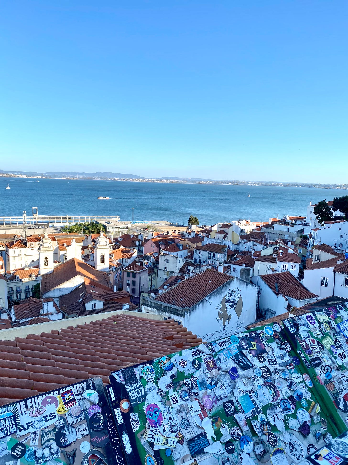 Looking out to the River Teju from the city of Lisbon, Portugal