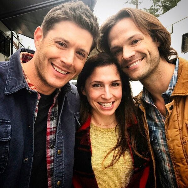 shoshannah stern with jared padalecki and jensen ackles supernatural