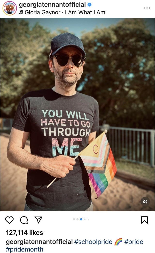 David Tennant wearing t-shirt supporting trans rights and ...