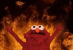 gif do Elmo, dos muppets, desesperado e com fogo ao fundo