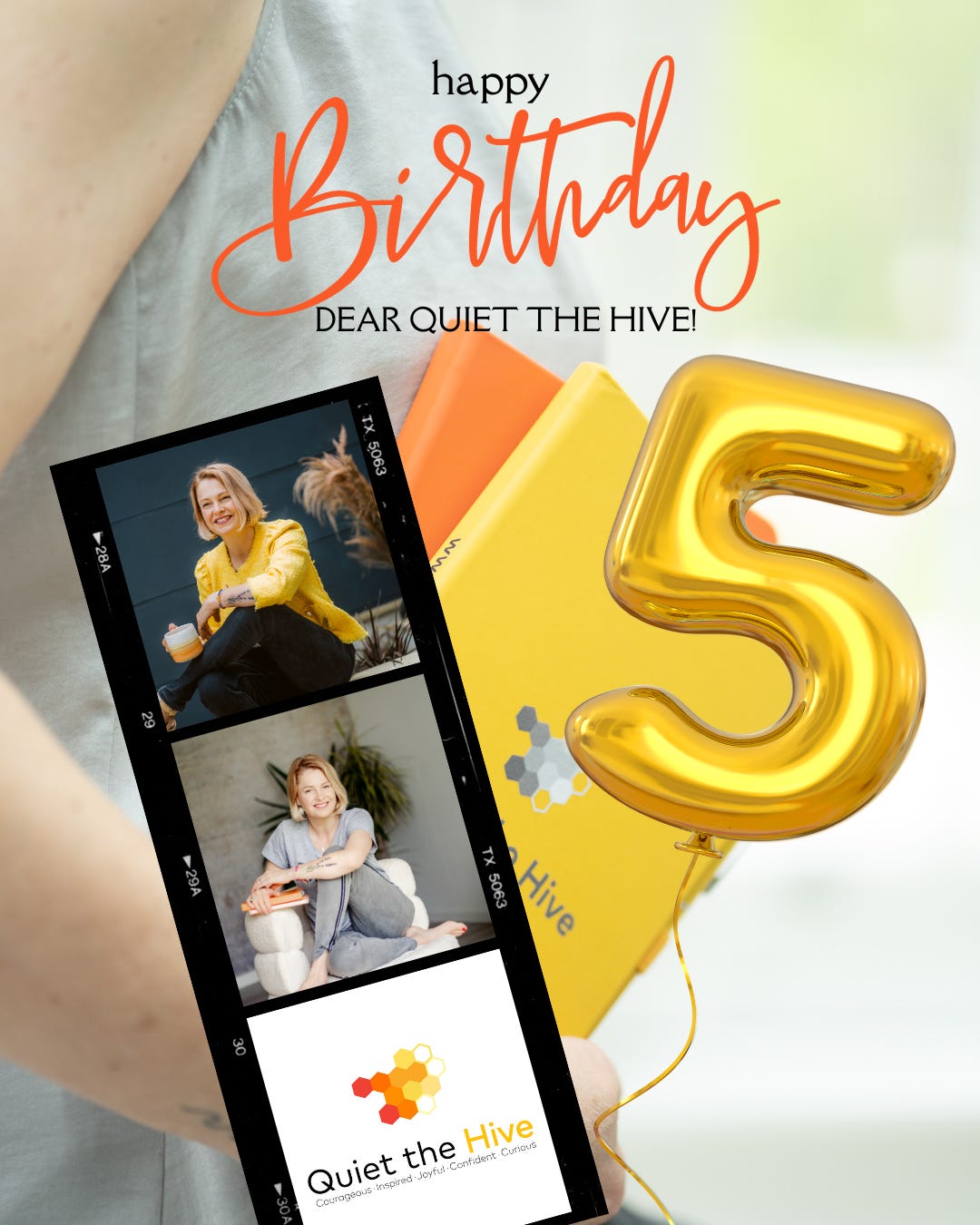 A happy birthday message featuring images from Quiet the Hive