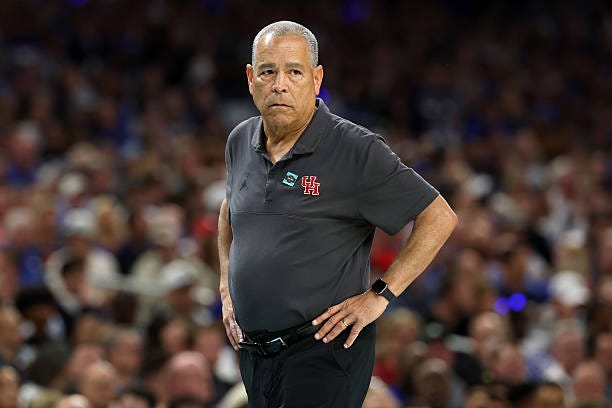Head Coach Kelvin Sampson of the Houston Cougars reacts during the first half in the Final Four game of the NCAA Men's Basketball Tournament against...