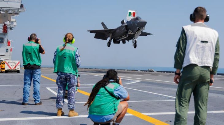 An Italian Navy F-35B Lightning II prepares to land on ITS Cavour while underway at sea during Exercise Pitch Black. Story by Flight Lieutenant Claire Campbell. Photos by Leading Aircraftman Kurt Lewis.