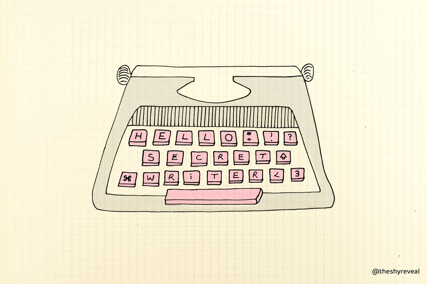 A typewriter with the letters that spell: "Hello Secret Writer".