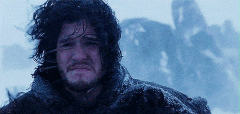 Jon Snow in the cold, unhappy
