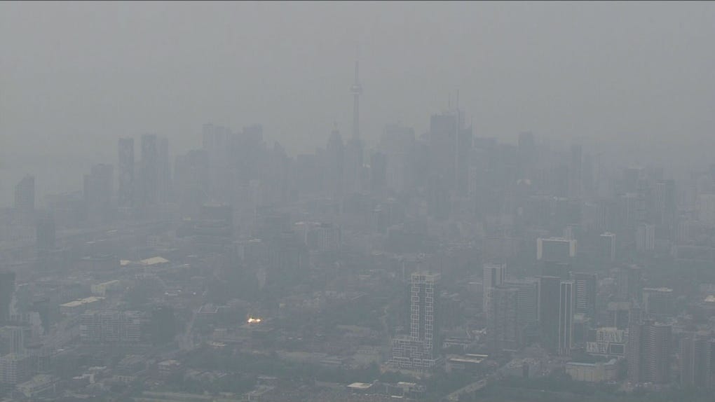City of Toronto shrouded in heavy smoke