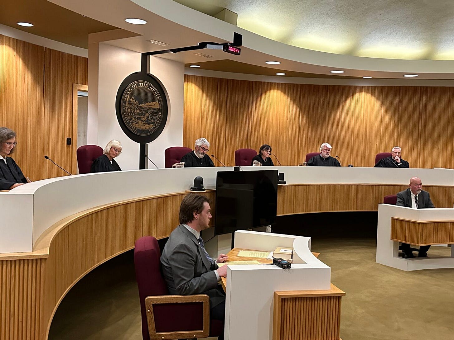 Montana Supreme Court justices listen to oral arguments on May 15, 2024. (Photo by Blair Miller, Daily Montanan) Montana Supreme Court justices listen to oral arguments on May 15, 2024. (Photo by Blair Miller, Daily Montanan)