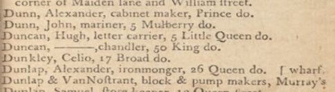 List from New York City Directory and Register 1789