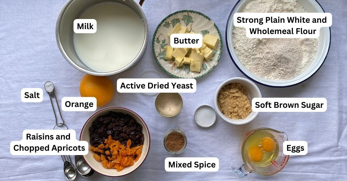 Ingredients for Hot Cross Bun Loaf.